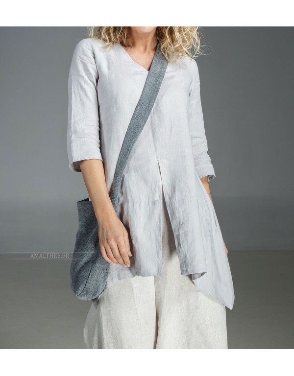 OUR NATURAL GREY BLUE LINEN BLOUSE EMILIE