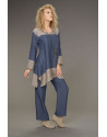 Tunique Elisa en lin chambray version courte bicolore bleu jean /taupe