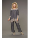 Tunique Elisa en lin chambray version courte bicolore gris ardoise /taupe