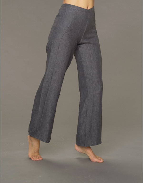 SLATE GRAY LINEN TOPSTITCHED EDEN TROUSERS