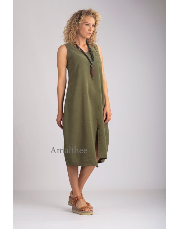 ELENA LINEN TENCEL DRESS KAKI COLOR