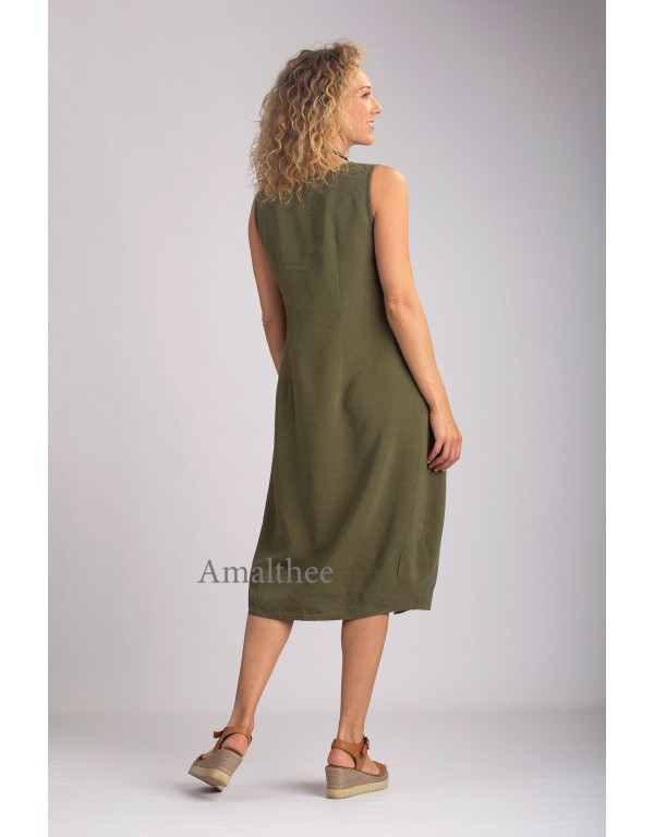 ROBE ELENA EN LIN TENCEL VERT KAKI