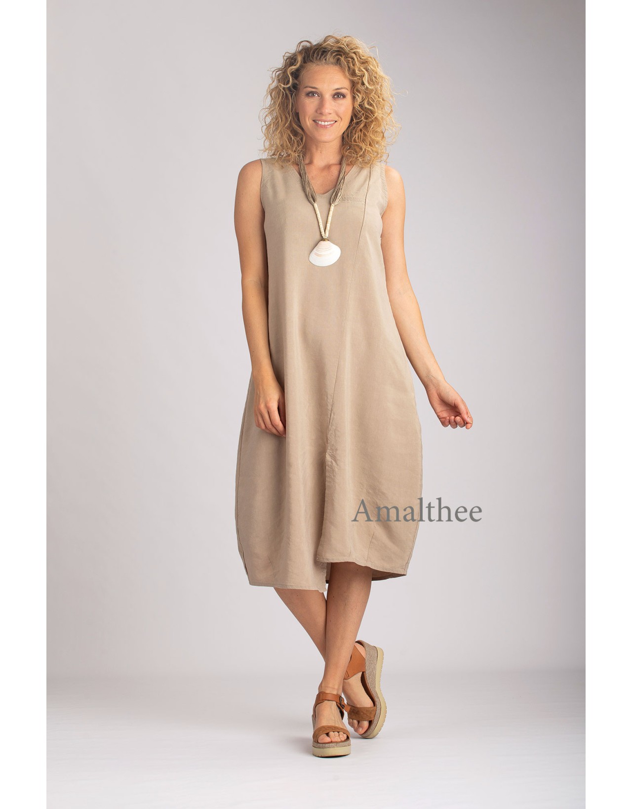 ROBE ELENA EN LIN TENCEL SABLE