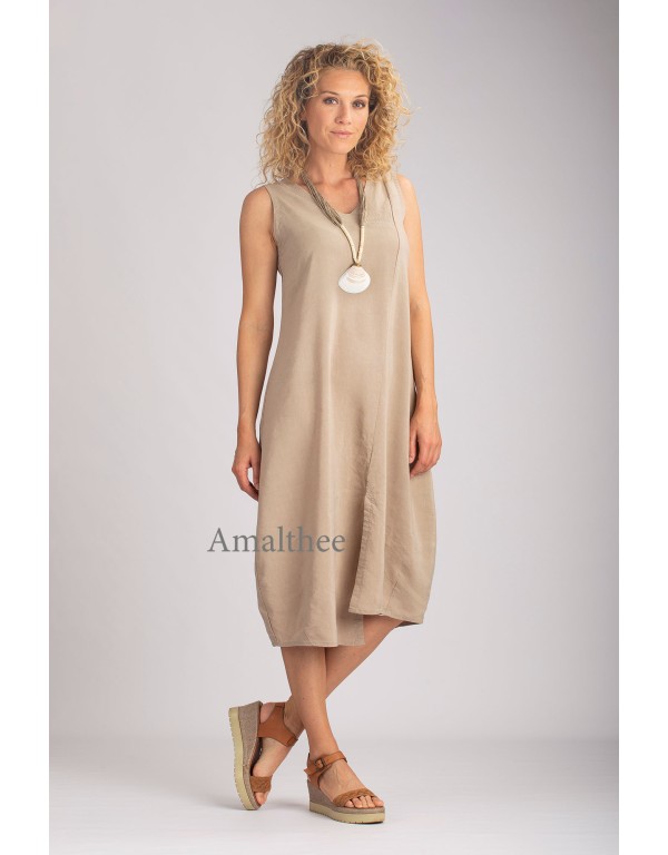 ELENA SAND BEIGE LINEN TENCEL DRESS