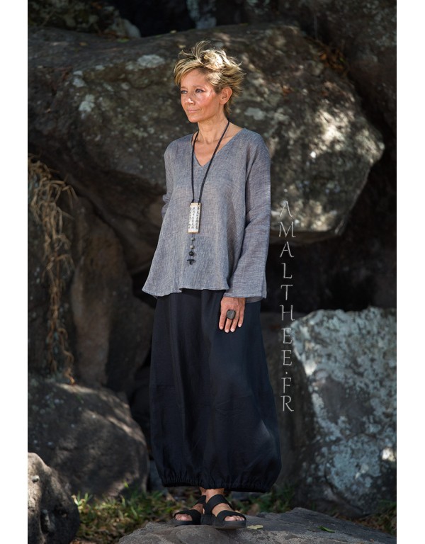 Top en voile de lin gris ardoise Dana