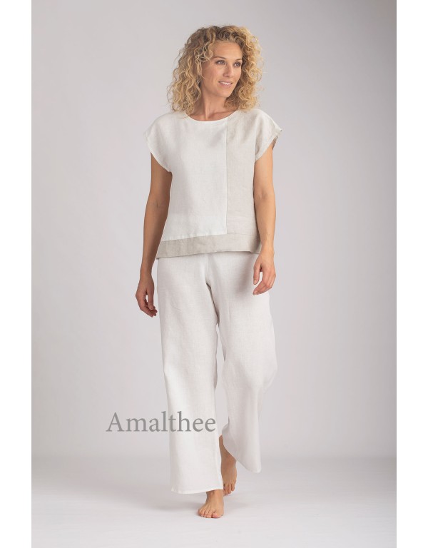 TWO-TONE LINEN IN FICELLE AND OFF-WHITE COLOR AMBRE TOP