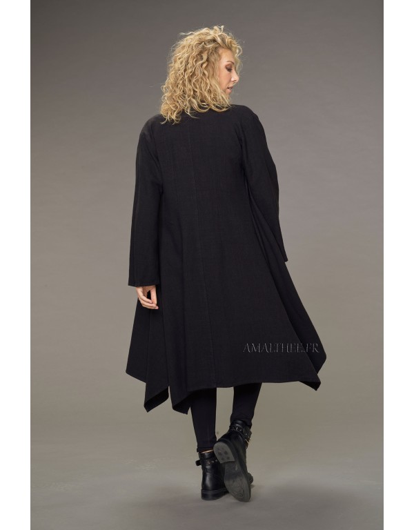 ADELE LONG BLACK WOOL LINEN COAT